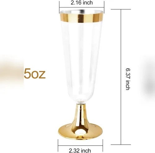 Miniatura 3 de TemBe 50 copas de champán de plástico desechables, vasos de tostado de 5 onzas para decoración, bodas, cumpleaños, fiestas de despedida de soltera