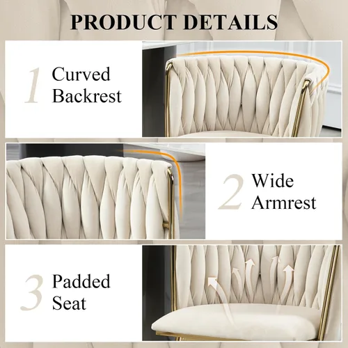 Miniatura 6 de NIOIIKIT - Sillas de comedor modernas de terciopelo con tejido manual, sillas de acento para sala de estar, sillas tapizadas laterales con patas