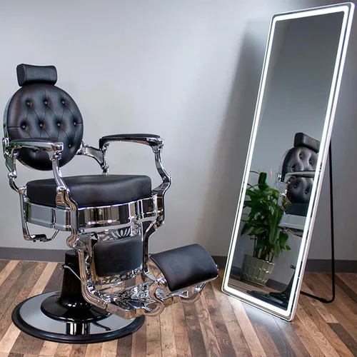 Miniatura 2 de Berkeley Truman - Silla de peluquero vintage, silla de peluquería reclinable, asiento negro con marco cromado Negro chrome