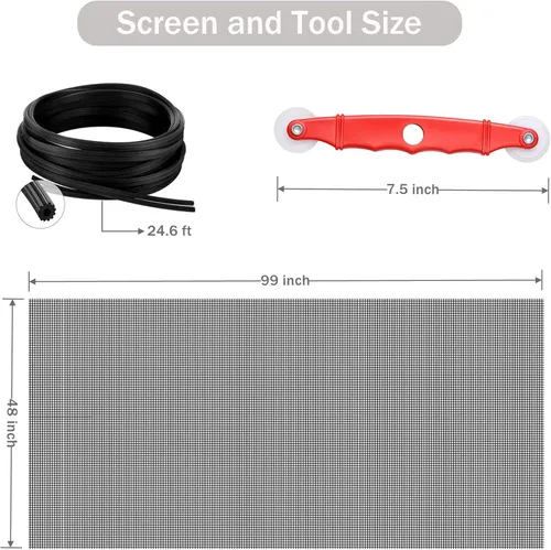 Miniatura 2 de Kit de Reemplazo de Malla para Ventana, Malla de Fibra de Vidrio de 48'' x 99'' con Herramienta Enrolladora y Cordón Retenedor de Malla, Malla