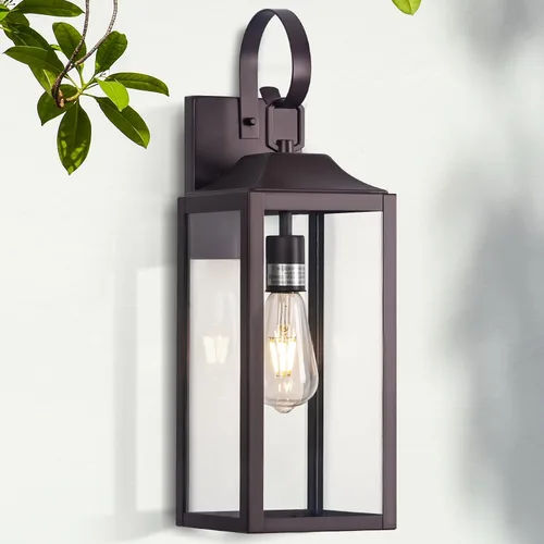 Miniatura 16 de Lámpara de pared grande de 19 pulgadas para exteriores del anochecer al amanecer, luz de porche dorada, linterna de pared para exteriores, lámpara