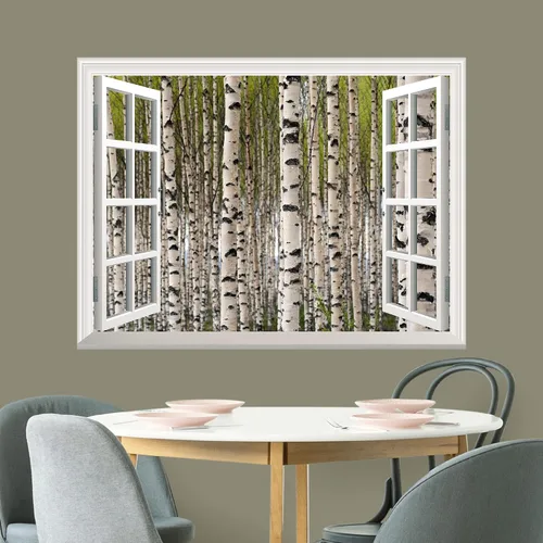 Miniatura 3 de Mural autoadhesivo, casa del árbol en el bosque, visualización de ventana creativa, decoración de paredes