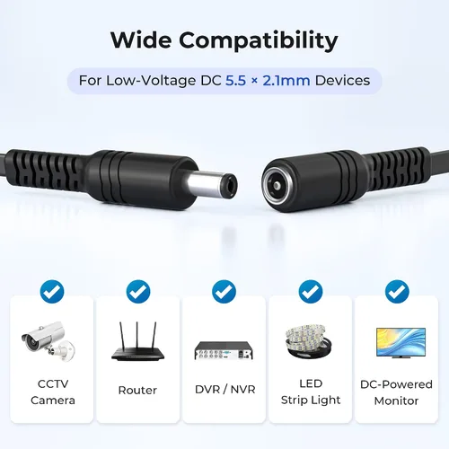 Miniatura 7 de Basesailor Cable de extensión de 12 V CC de 10 pies, paquete de 2 unidades, DC 2.3.3 pies x 0.217 in, adaptador de fuente de alimentación 5521