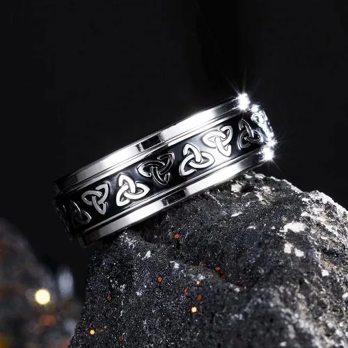 Miniatura 72 de King Will Anillo giratorio de acero inoxidable 316L para hombres y mujeres, 0.315 in de dragón/nudo celta, anillo para ansiedad para aliviar