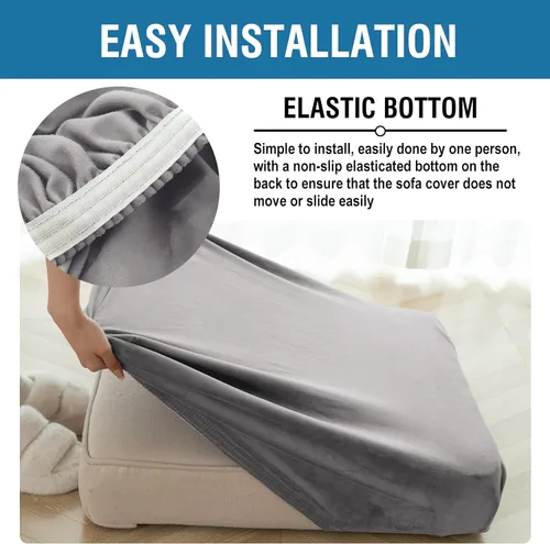 Miniatura 6 de Funda para Sofá de Terciopelo Elástico Funda de Cojín de Sofá de 1 Pieza - Funda Deslizable Elástica Lavable para Asiento o Respaldo, Fundas de Gris