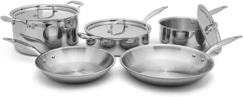 Heritage Steel juego de 8 piezas de utensilios de cocina serie Titanium 316Ti | Hecho en EE. UU. | Acero inoxidable de 5 capas con construcción de