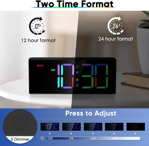 Miniatura 5 de Tetino Reloj despertador fuerte para durmientes pesados, relojes digitales con brillo de volumen ajustable, repetición, respaldo de batería