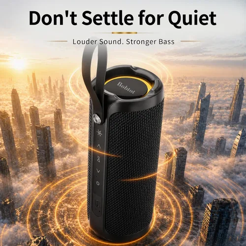 Miniatura 3 de Bobtot Altavoz Bluetooth portátil, altavoz impermeable IPX6 con graves profundos, sonido fuerte de 15 W, RGB, tiempo de reproducción de 15 horas