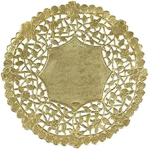 Hygloss Doilies redondos de papel decorativos, papel metálico dorado de encaje desechable, seguro de grado alimenticio, 6 pulgadas, paquete de 100