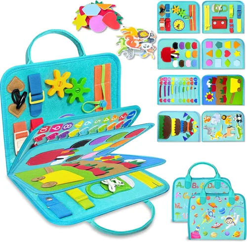 Exorany Tablero Ocupado Juguetes Montessori para Niño Niña Regalos de Cumpleaños, Libro Ocupado Juguetes de Aprendizaje Sensorial para Niños