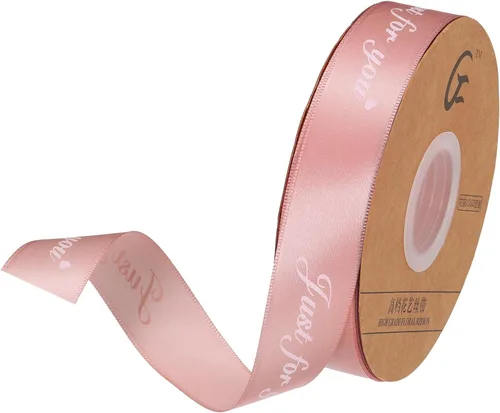 Miniatura 19 de MECCANIXITY Cinta de satén de 1 pulgada de ancho y 50 yardas de ancho Just for You, cinta de grogrén personalizada de San Valentín para envolver Rosa