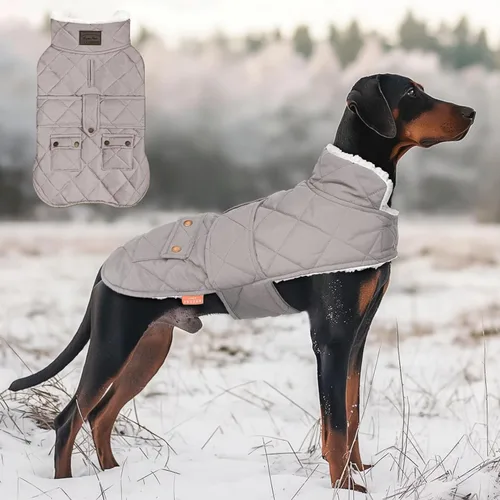 Miniatura 14 de KYEESE Abrigo para Perros Cálido Abrigo de Invierno Acolchado para Mascotas con Agujero para la Correa Chaqueta Suave para Perros con Bolsillo