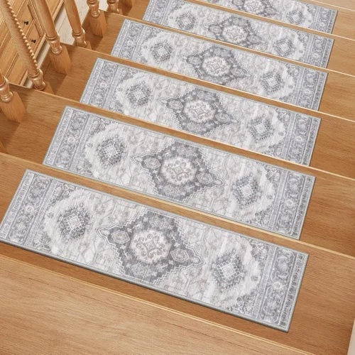 Miniatura 21 de OJIA Alfombra antideslizante para peldaños de madera, alfombra de aterrizaje con respaldo de goma, alfombras de seguridad suaves para la familia