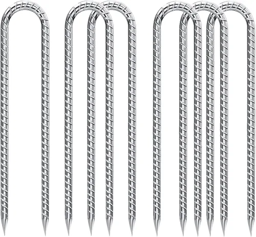 Estacas de Varilla de Refuerzo de 12 Pulgadas Galvanizadas, Estacas para Trampolín con Gancho en U Paquete de 6 Anclajes de Suelo Estacas para