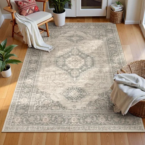 Miniatura 47 de Lahome Alfombra oriental lavable de área pequeña, 2 x 3 pies, para entrada, cocina, ultra fina, suave, tapete antideslizante para puerta de Azul