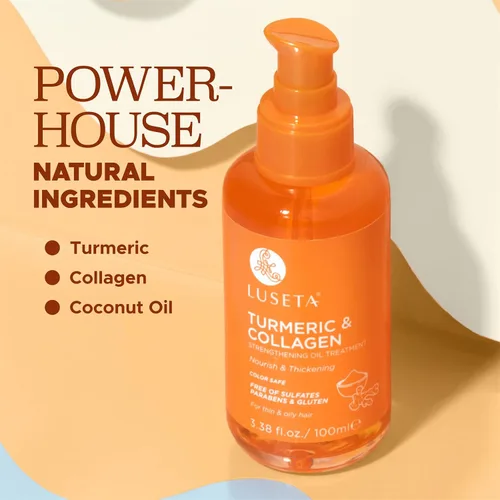 Miniatura 6 de Luseta - Suero capilar de cúrcuma y colágeno para cabello dañado y adelgazante, tratamiento de aceite fortalecedor que evita la rotura para mujeres