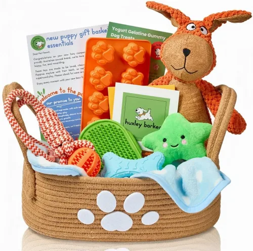 Kit de iniciación para cachorros de alta calidad, cesta de regalo para cachorros con artículos esenciales, caja de juguetes, bandeja de golosinas,