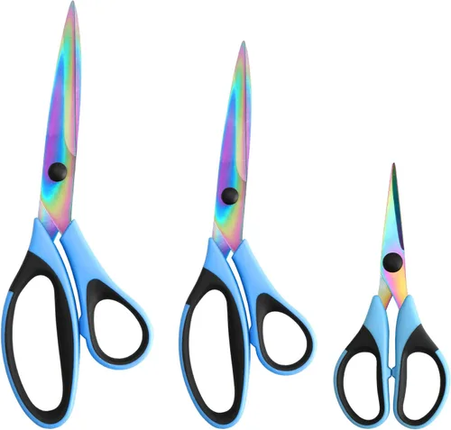 Juego de tijeras de manualidades paquete de 3, tijeras de hojas de titanio afiladas para todo propósito, mango de agarre cómodo de goma, juego de 3