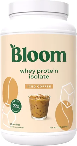 Bloom Nutrition Proteína aislada de suero en polvo, café helado, mezcla de bebida pura Iso después del entrenamiento, mezcla de batidos con enzimas