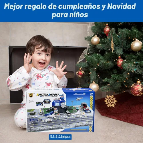 Miniatura 6 de Set de juguetes de avión con camiones, helicóptero, aviones, señales y alfombrilla de aeropuerto, juguetes interactivos de aprendizaje temprano
