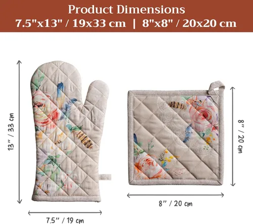 Miniatura 7 de Maison d' Hermine - Guante de horno de 7.5 x 13 pulgadas, agarradera de 8 x 8 pulgadas, 100 % algodón, resistentes al calor, regalos, banquetes, 065