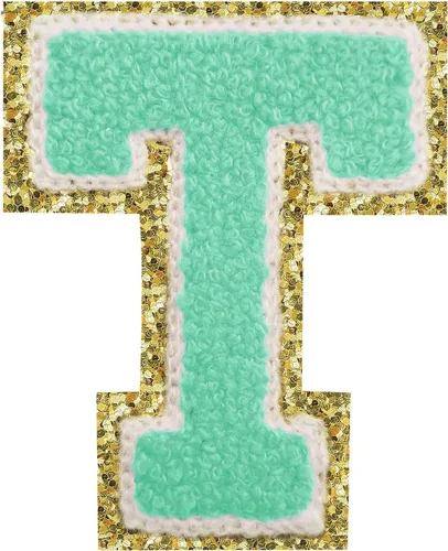 Miniatura 187 de Parches de letras termo-adhesivas de felpilla para chaquetas, parches de letras universitarias con brillantina para planchar en la letra azul A