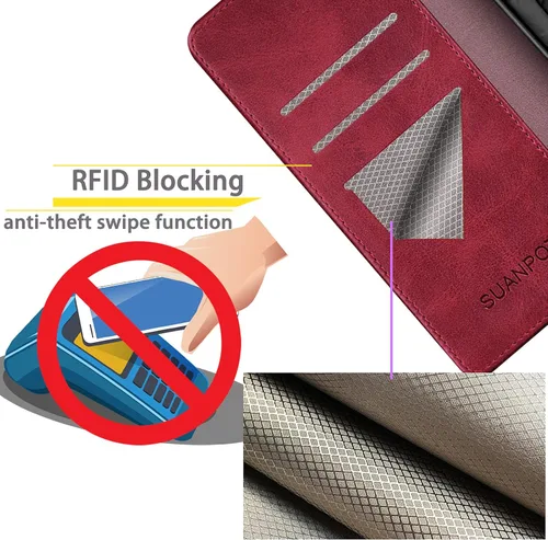Miniatura 2 de SUANPOT Funda tipo cartera para Samsung Galaxy A13 5G con bloqueo RFID, tarjetero de crédito, funda protectora de piel sintética con tapa para Rojo