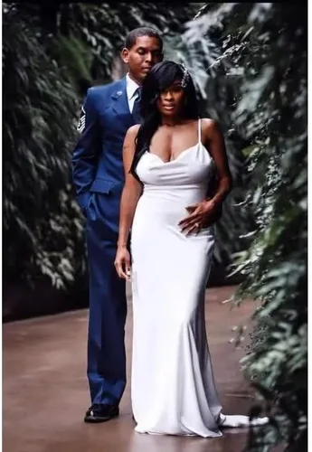 Miniatura 3 de Vestidos de dama de honor de satén con tirantes delgados, vestidos largos con cuello vuelto, vestidos de graduación, vestido de noche formal