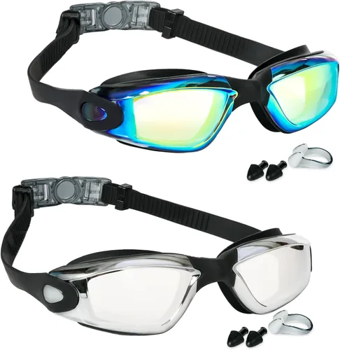 Miniatura 12 de EWPJDK Gafas de natación – Paquete de 2 gafas de natación antivaho sin fugas para adultos, mujeres y hombres Aqua & Bright Rose