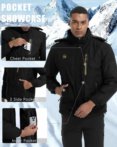Miniatura 6 de WENRONSTA Chaqueta de esquí para hombre, abrigo de invierno, cálido, impermeable, rompevientos, montaña, snowboard, con capucha, senderismo, traval