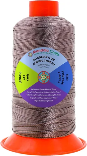 Miniatura 61 de Mandala Crafts - Hilo de nailon para coser cuero, tapicería, mezclilla y para trenzar el pelo; resistente, 1500 yardas, tamaño 69 T70 Marrón