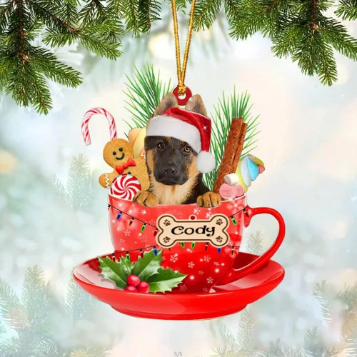 Miniatura 35 de NAZENTI Adorno personalizado de Alaskan Malamute en taza roja, adorno de Navidad personalizado para perros amantes de las mascotas, colgante