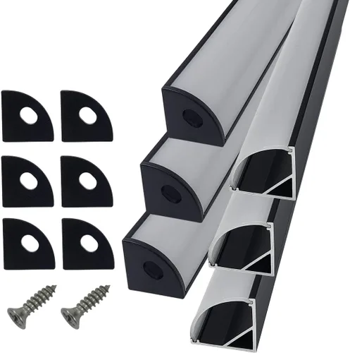 HAMRVL Paquete de 6 difusores de canal LED de 1 pie de aluminio negro con cubierta blanca Mliky en forma de V de 0.630 x 0.630 in, tira de luces LED