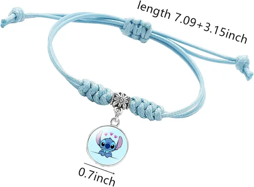 Miniatura 2 de DEZHAN Pulsera de dibujos animados de anime Ohana Stith, pulsera familiar de metal de cuero negro y azul para niñas, mujeres y hombres