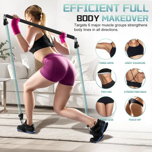 Miniatura 8 de VEICK Pilates Bar Kit with Resistance Bands, Elastic Workout Bands for Men Women, Set of 5 Resistance Loop Bands for Home Fitness Stretching