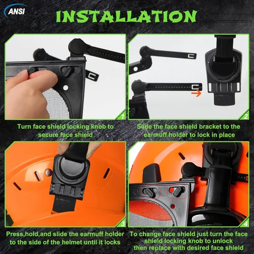 Miniatura 8 de Aolamegs Casco de motosierra con protector facial y orejeras, casco forestal naranja con protección auditiva y máscara de malla completa, casco