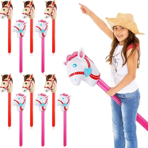 Miniatura 14 de Chivao 12 piezas inflables de palo de caballo linda cabeza de caballo, globo inflable colorido vaquero vaquera decoración de fiesta para fiesta Negro