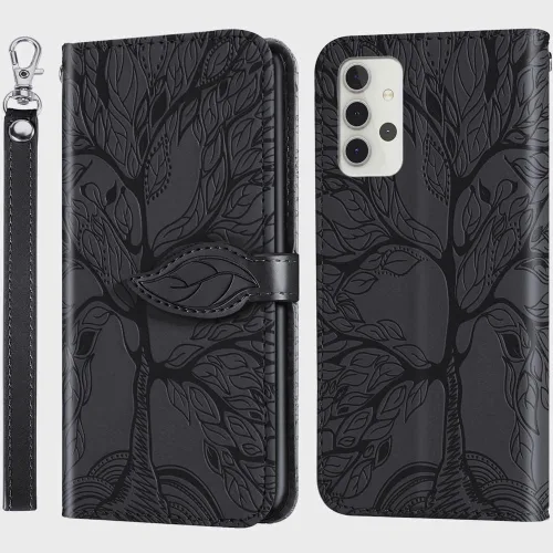 Funda tipo cartera para Samsung Galaxy A32 5G, piel sintética de alta calidad con diseño de árbol en relieve, función atril, ranuras para tarjetas,