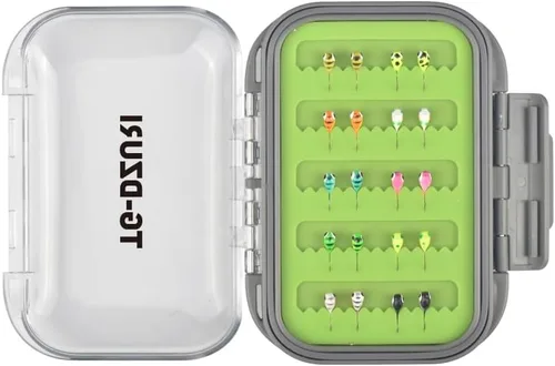 Miniatura 7 de Kit de Jigs de Pesca en Hielo de Tungsteno, 3.2/4/5mm Gota Lágrima que Brillan en la Oscuridad Señuelos Jigs de Pesca en Hielo con Caja de Jigs
