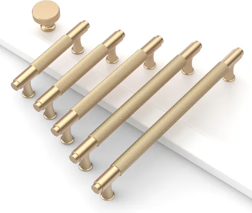 Miniatura 5 de Paquete de 10 tiradores dorados de 5 pulgadas (128 mm) para armarios con estrías, tiradores para cajones de cocina, herrajes para armarios