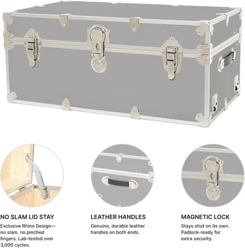 Miniatura 4 de Rhino Trunk & Case Maletero grande clásico, 32 x 18 x 14 pulgadas, capacidad de más de 1500 libras, muchos colores, tapa de cierre suave. Fuerte