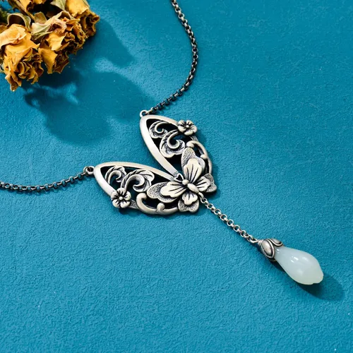 Miniatura 4 de Animal Flower Necklace for Women Mom Sterling Silver Enamel Jade Necklace Birthday Valentine's Day Mother's Day Gifts