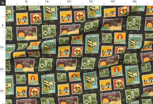 Miniatura 2 de Spoonflower Tela – Colección Surfing World de escala media retro de verano con ondas de playa impresas en tela de gasa, ropa de costura, vestidos