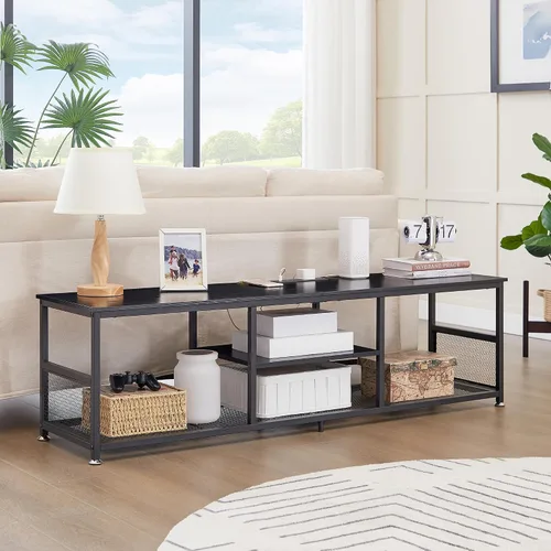 Miniatura 4 de VECELO Soporte de TV con tomas de corriente para televisores de hasta 75 pulgadas, centro de entretenimiento multimedia de 62 pulgadas con estación