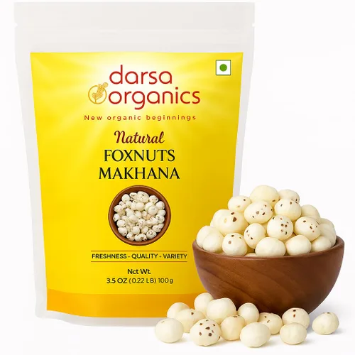 Darsa Organics Nueces crudas de 3.5 onzas | Semillas de loto sin tostar y sin sal (Makhana) – Asado en casa para un aperitivo bajo en calorías y