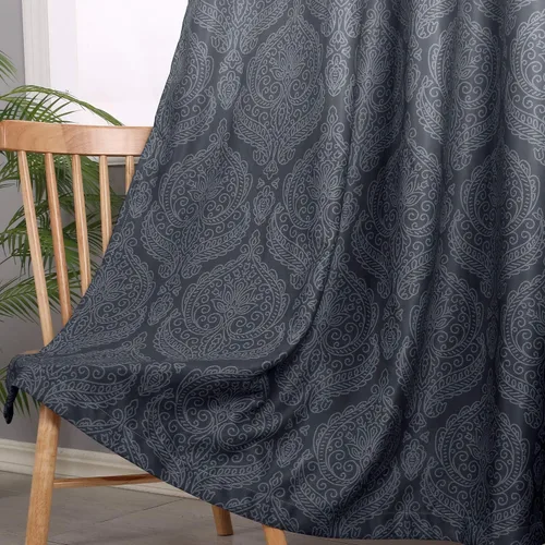 Miniatura 3 de DWCN - Cortinas blackout para dormitorio, diseño de damasco con aislamiento térmico y ojales, para sala de estar, juego de 2 paneles de cortina Gris