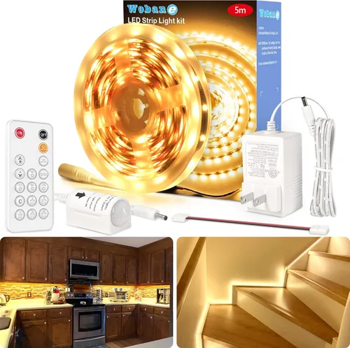 Miniatura 9 de WOBANE - Tira de luces LED blancas, kit de tira de luz LED regulable, 16.4 pies de luces en cinta flexible para dormitorio, cocina, debajo