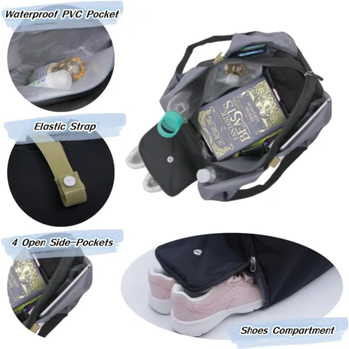 Miniatura 2 de Pequeña bolsa de gimnasio para mujer con compartimento para zapatos y bolsillo húmedo, bolsa de lona de viaje deportiva, bolsa de gimnasio de yoga