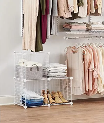 Miniatura 2 de Rubbermaid Juego de 3 cubos apilables de alambre de almacenamiento, fácil de montar, color blanco para armario/estantería/juguetes, organizador