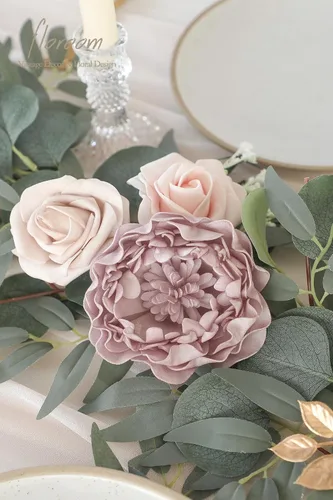 Miniatura 4 de Floroom Guirnalda de eucalipto artificial de 6 pies con flores, vegetación falsa, guirnalda de vid floral sintética para decoración de mesa, centros